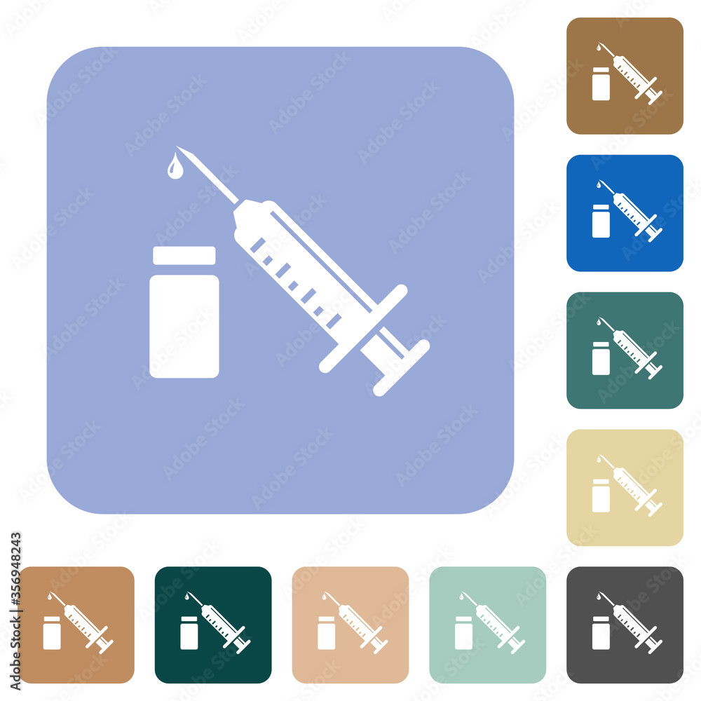 Syringe with ampoule rounded square flat icons
