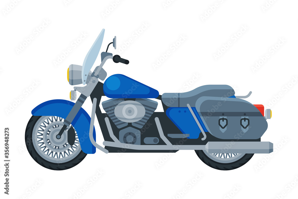 Motorcycle Cruiser, Motor Bike Vehicle, Side View Flat Vector Illustration Motorcycle Cruiser, Motor Bike Vehicle, Side View Flat Vector Illustration