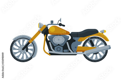Motorcycle, Motor Bike Vehicle, Side View Flat Vector Illustration