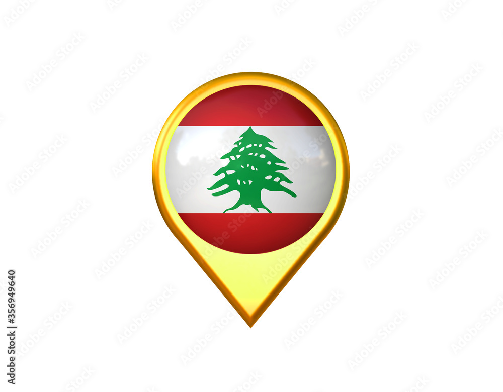 Lebanon flag location marker icon. Isolated on white background. 3D illustration, 3D rendering Lebanon flag location marker icon. Isolated on white background. 3D illustration, 3D rendering