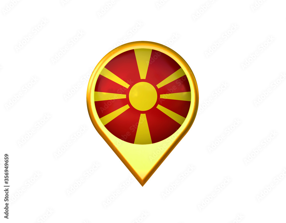 Macedonia flag location marker icon. Isolated on white background. 3D illustration, 3D rendering Macedonia flag location marker icon. Isolated on white background. 3D illustration, 3D rendering