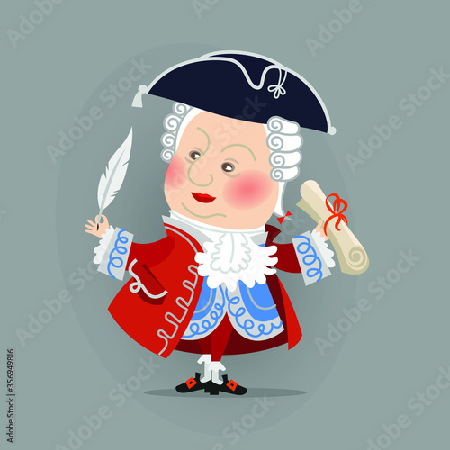 History of Russia. Noble Lord. Academic at the court of the Empress. Flat vector illustration, cartoon character.