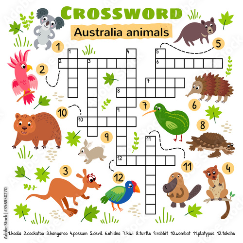 Australia animals crossword. Game for little kids