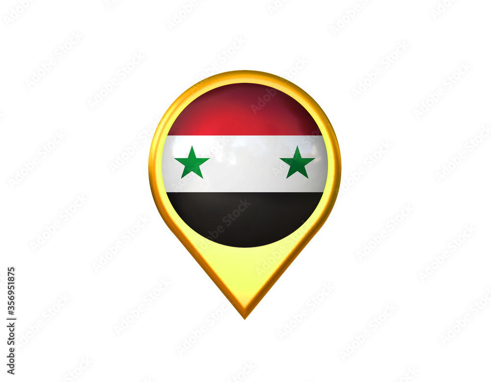 Syria flag location marker icon. Isolated on white background. 3D illustration, 3D rendering Syria flag location marker icon. Isolated on white background. 3D illustration, 3D rendering