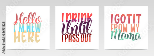 Cute baby quotes letter typography set illustration.