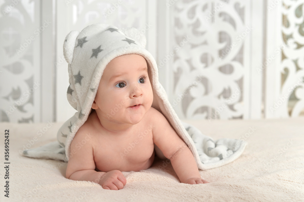 Portrait of cute little baby boy on bed Portrait of cute little baby boy on bed