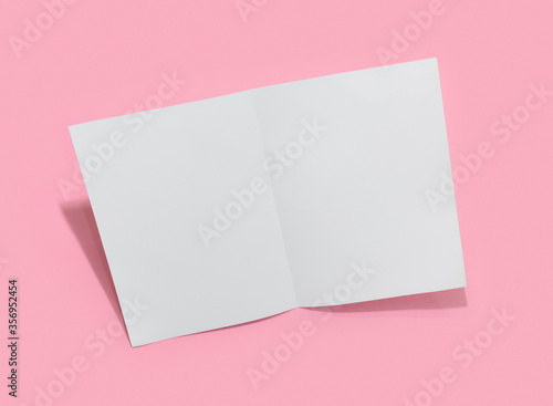Empty white paper sheet for text on pink background.