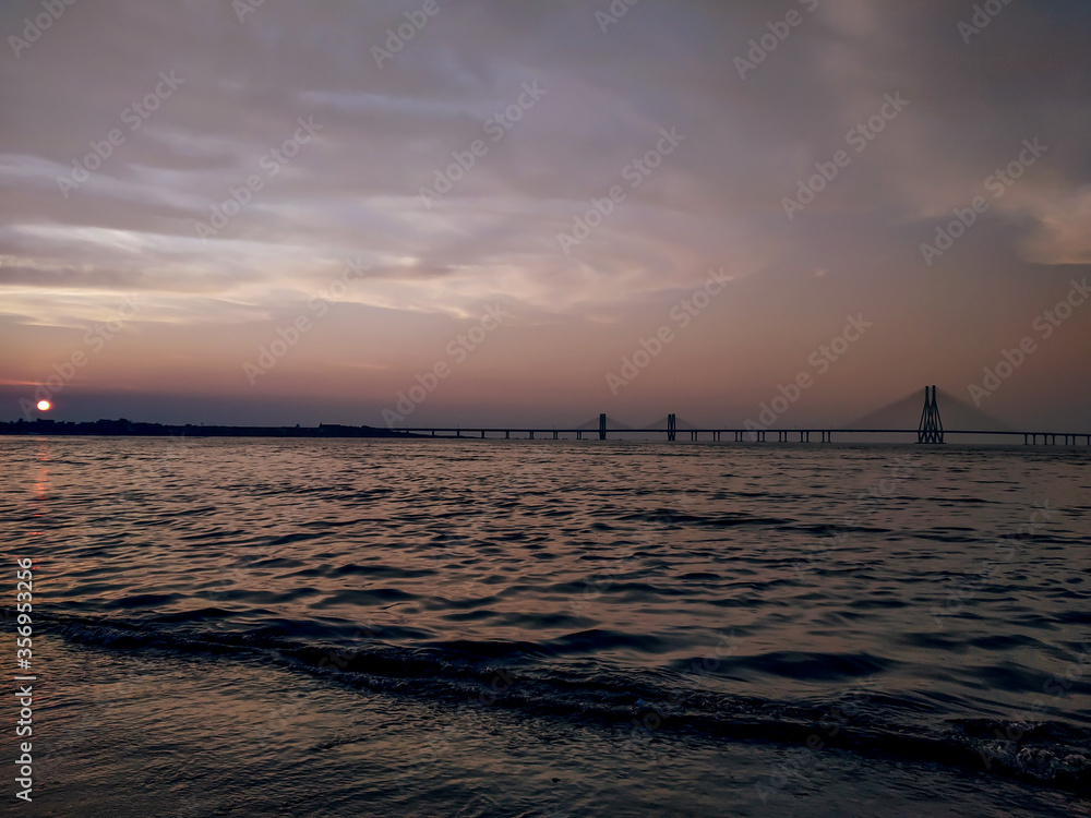 Fototapeta premium Bandra worli sea-link bridge in sea at Bandra, Mumbai