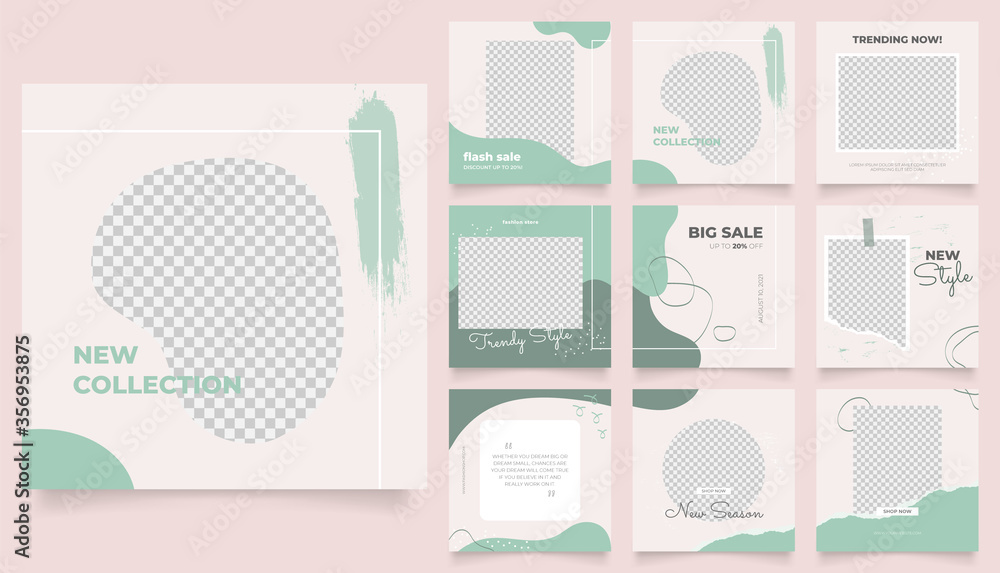 social media template banner fashion sale promotion. fully editable instagram and facebook square post frame puzzle trendy sale poster. warm green color background vector illustration