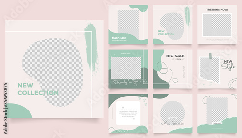 social media template banner fashion sale promotion. fully editable instagram and facebook square post frame puzzle trendy sale poster. warm green color background vector illustration