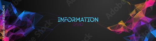 Big data web banner with colorful triangle particles. Information background with futuristic geometric triangle structure. Connection illustration vector abstract business wallpaper. Big data