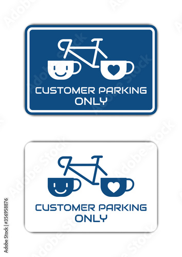 set of abstract coffee shop customer bicycle parking sign.