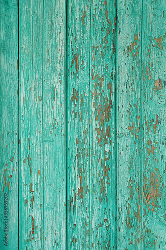 rough green painted wooden fence. old grunge board background © Ju_see