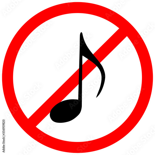 music not allowed sign vector.  No music sign isolated on white background vector illustration.
