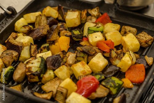 Fried vegetables in the pan.