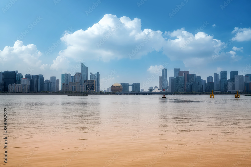 Modern City Skyline in Qiantang River New Town, Hangzhou, China Modern City Skyline in Qiantang River New Town, Hangzhou, China