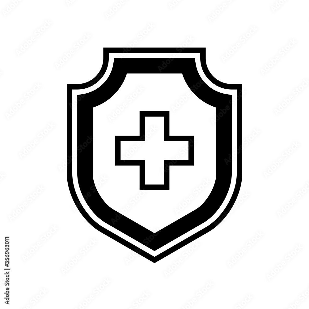 Medical health protection shield cross. Protected medicine guard shield icon concept. Safety mark badge Medical health protection shield cross. Protected medicine guard shield icon concept. Safety mark badge