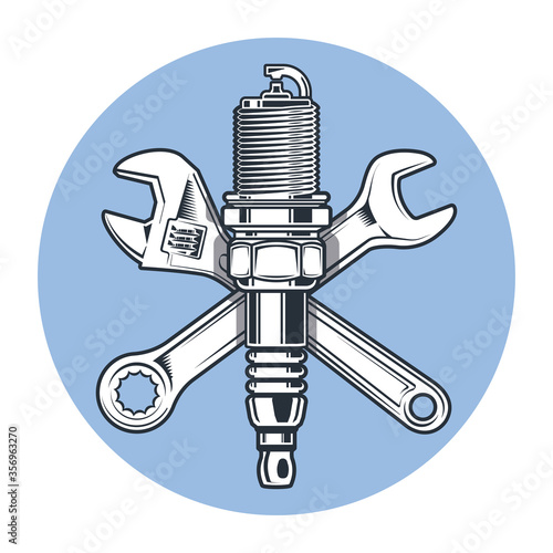 Wrenches and spark plug. Adjustable wrench. Tools and repair.