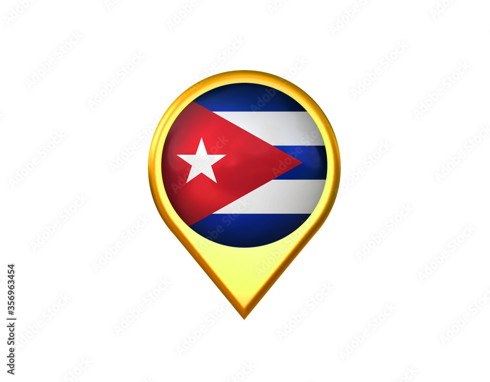 Cuba flag location marker icon. Isolated on white background. 3D illustration, 3D rendering Cuba flag location marker icon. Isolated on white background. 3D illustration, 3D rendering