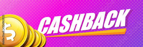 vector cash back icon isolated on modern violet background. cashback or money refund horizontal banner background