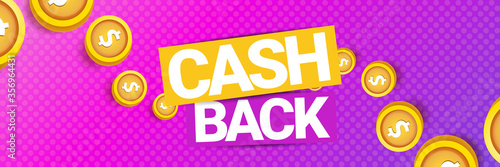 vector cash back icon isolated on modern violet background. cashback or money refund horizontal banner background