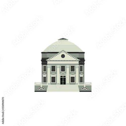 Historical building facade highly detailed outline. Vector isolated on white background.
