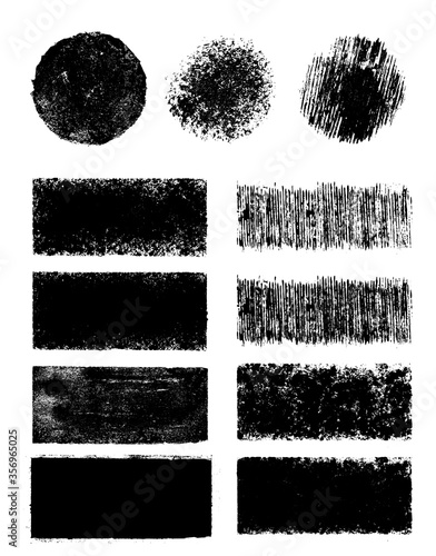 Grunge shapes collection. Circle and rectangle blank shapes for labels, banners, logos and other design. Vector illustration.
