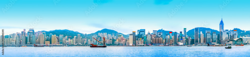 Obraz premium Hongkong, Chiny panoramę panoramy z całej Victoria Harbour.