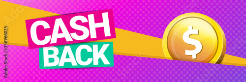 vector cash back icon isolated on modern violet background. cashback or money refund horizontal banner background
