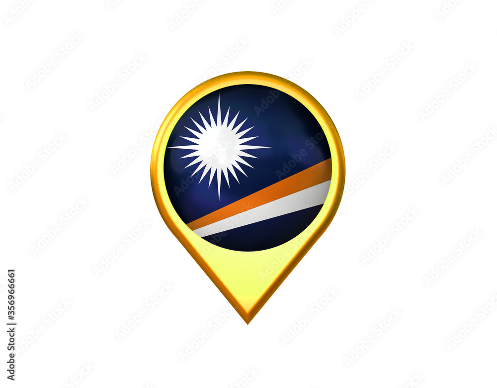 Marshall islands flag location marker icon. Isolated on white background. 3D illustration, 3D rendering Marshall islands flag location marker icon. Isolated on white background. 3D illustration, 3D rendering