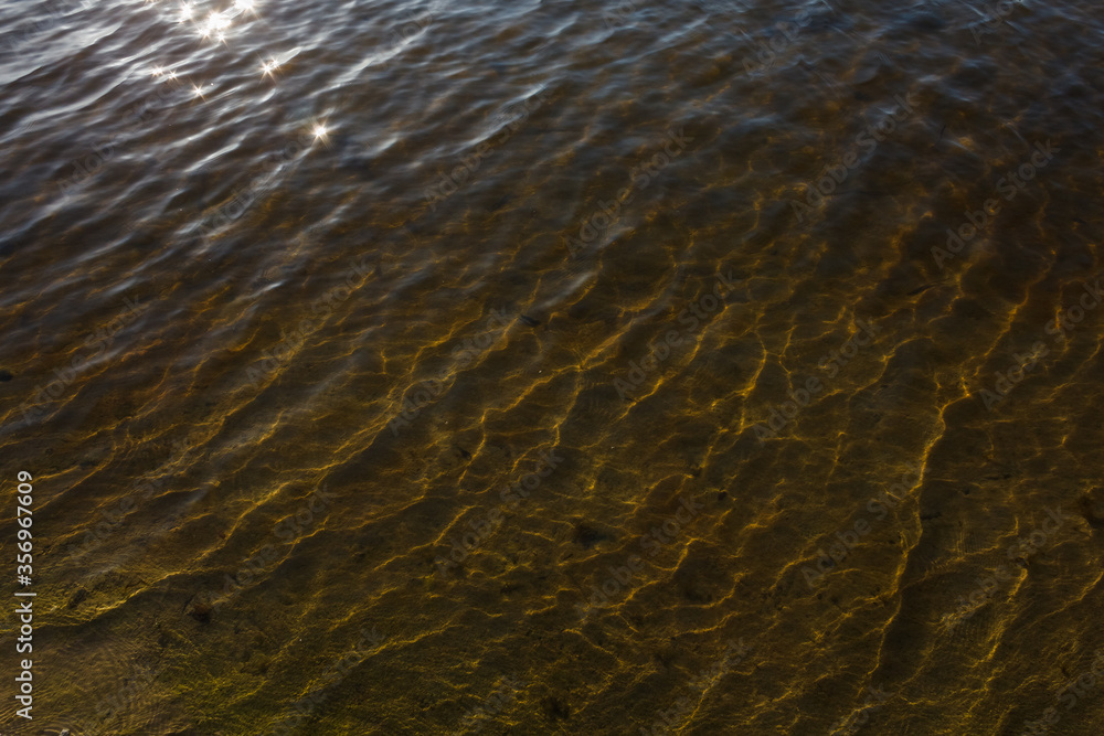 Waves and glare on the surface of the water of the lake. Shallow. Lake. Background Waves and glare on the surface of the water of the lake. Shallow. Lake. Background