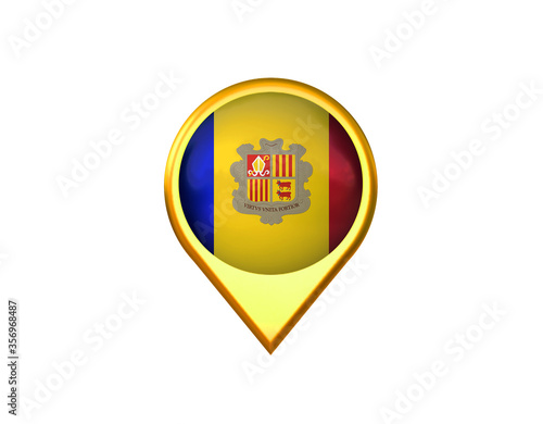Andorra flag location marker icon. Isolated on white background. 3D illustration  3D rendering