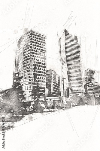 Warsaw cityscape exterior art drawing sketch illustration