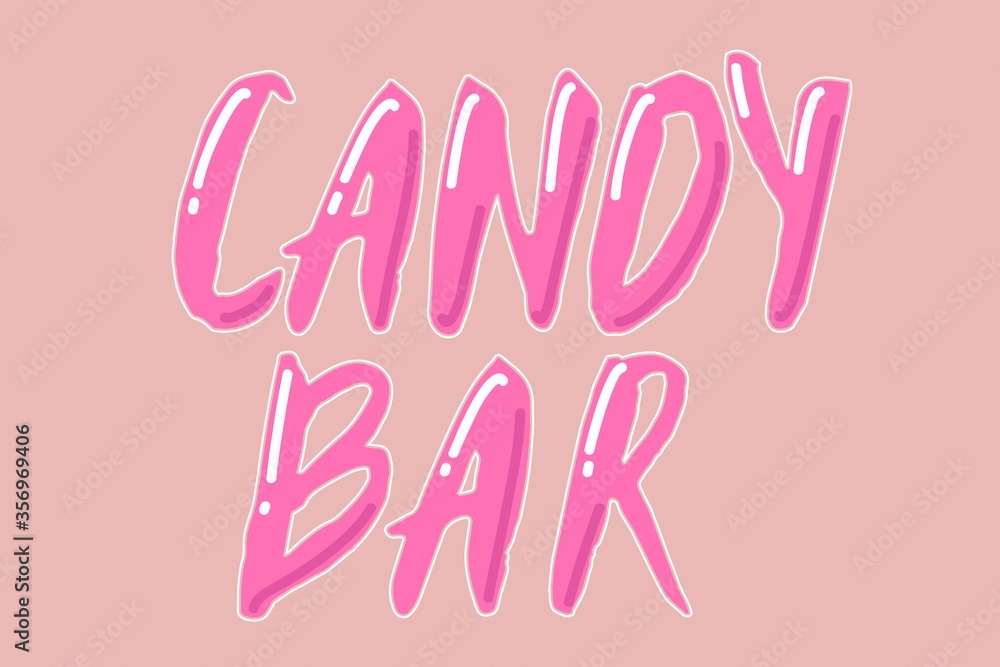 Candy bar handdrawn lettering. Candy shop icon. Sweet logo. Pink phrase with highlights. For web, mobile, logo, infographics, postcard,T-shirt print, banner, poster, promotion, advertising signboard