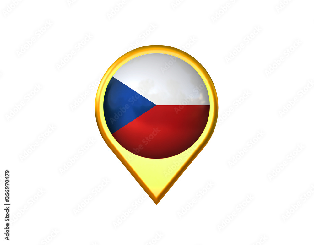 Czech republic flag location marker icon. Isolated on white background. 3D illustration, 3D rendering Czech republic flag location marker icon. Isolated on white background. 3D illustration, 3D rendering