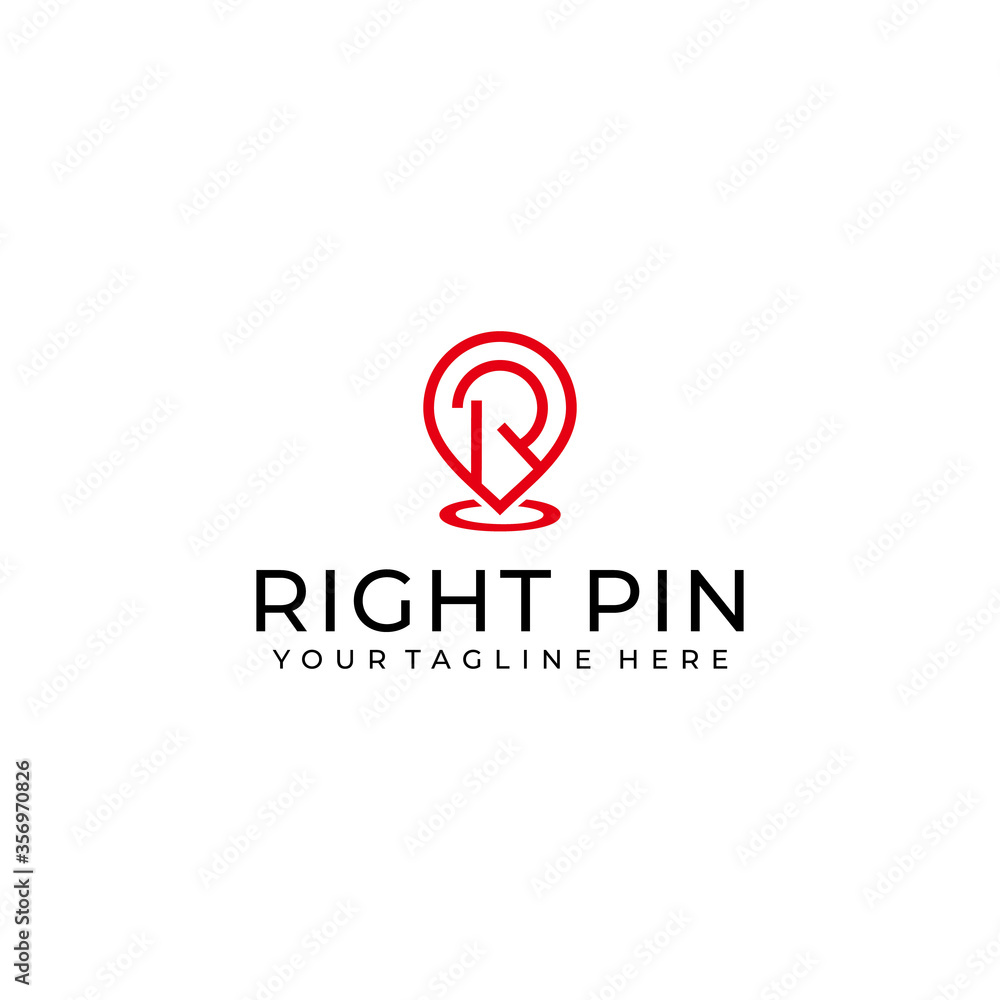 Creative pin location with R sign logo design Vector sign illustration template
