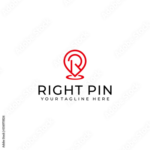 Creative pin location with R sign logo design Vector sign illustration template