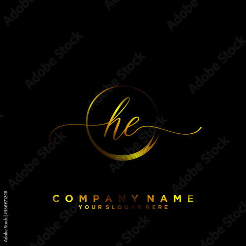 HE Initial handwriting logo vector