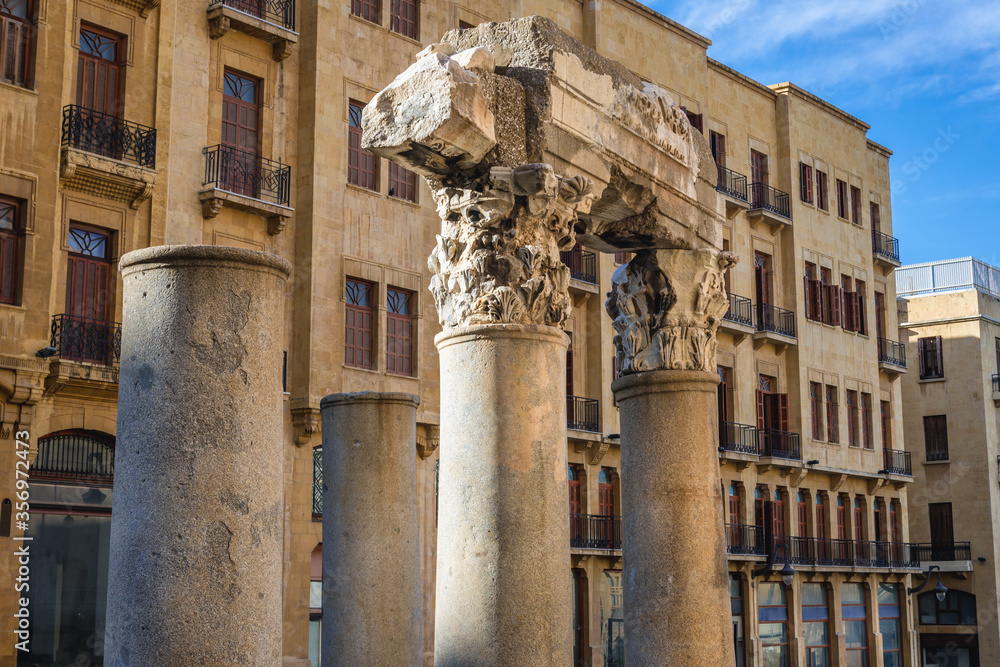 Ruins of historic Berytus, ancient remains of Beirut, capital city of Lebanon