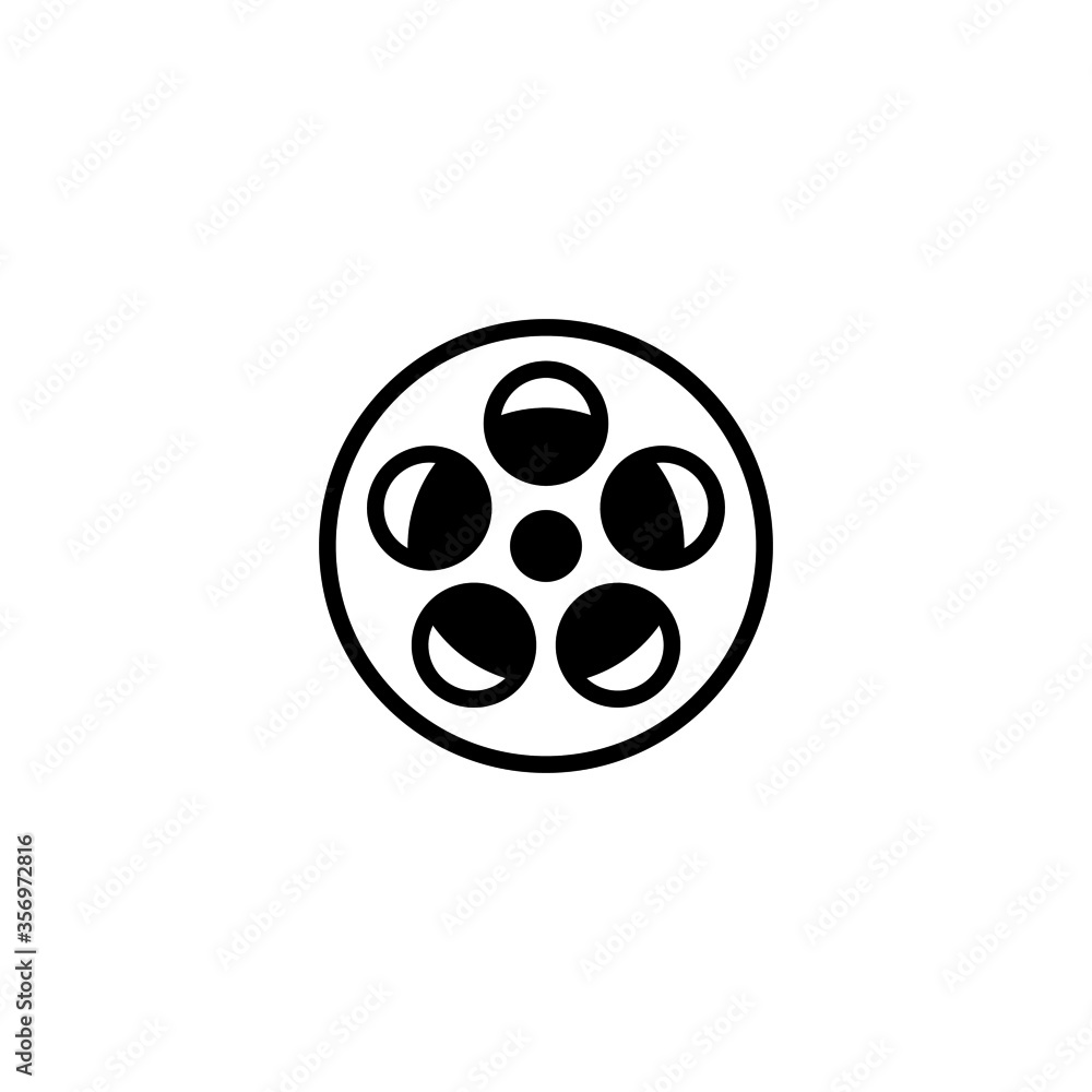 Movie Roll Icon in black flat glyph, filled style isolated on white background