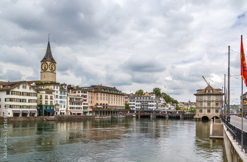 Limmat river in  Zurich, Switzerland