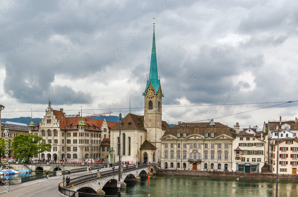 View of  Fraumunster church in Zurich, Switzerland