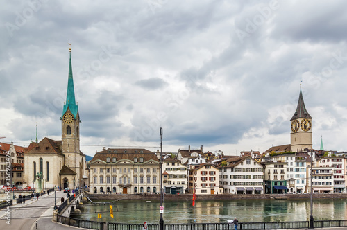 View of Fraumunster and st. Peter church, Zurich, Switzerland