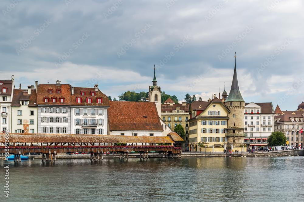 Embankment of Reuss river in Lucerne, Switzerland Embankment of Reuss river in Lucerne, Switzerland