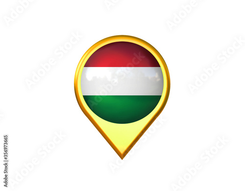 Hungary flag location marker icon. Isolated on white background. 3D illustration  3D rendering
