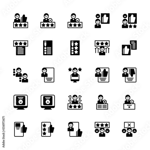 Set of reviewed, reviewer, review, feedback glyph style icon - vector