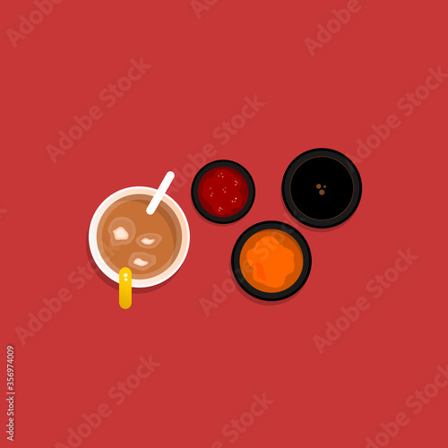 sauces and iced tea flat image