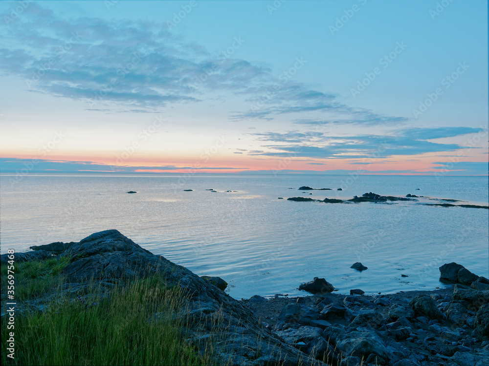 Sunrise on a rocky coastine in Petit-Rocher, New-Brunswick