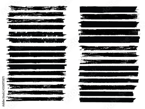 Grunge Paint Roller . Vector brush Stroke . Distressed banner . Black stripes isolated. paintbrush collection . Modern Textured shape . Dry border in Black . Bulge lines