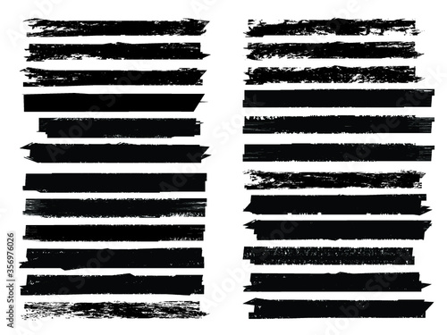 Grunge Paint Roller . Vector brush Stroke . Distressed banner . Black stripes isolated. paintbrush collection . Modern Textured shape . Dry border in Black . Bulge lines